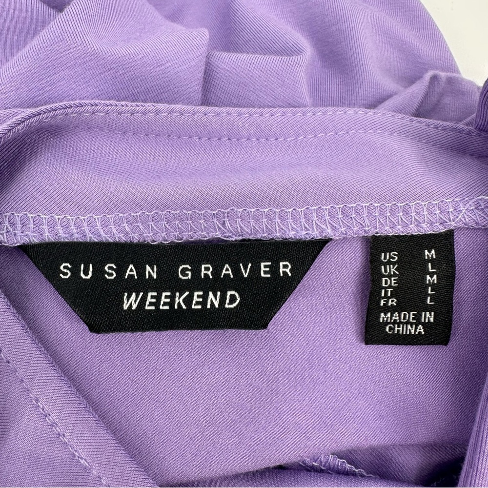 Susan Graver Weekend Top Womens M Purple Cool Touch Knit Short Slv M Cut Out Tee - Picture 3 of 10